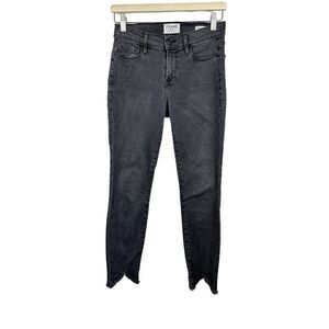 Frame size 26 Black Denim Le Skinny de Jeanne Crop Jeans Raw Hem Grunge Punk